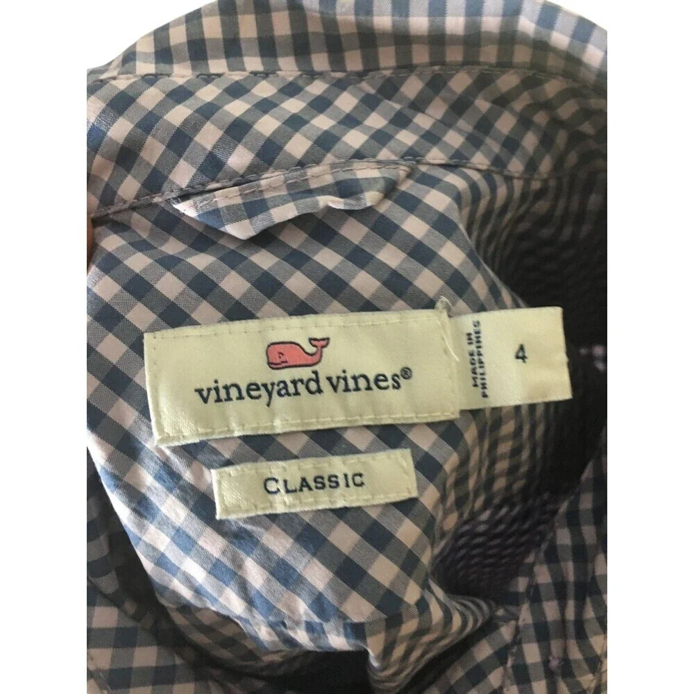 Vineyard Vines Top Women's Size 4 Blue White Plaid Button Up  Cotton Blend - Picture 6 of 6